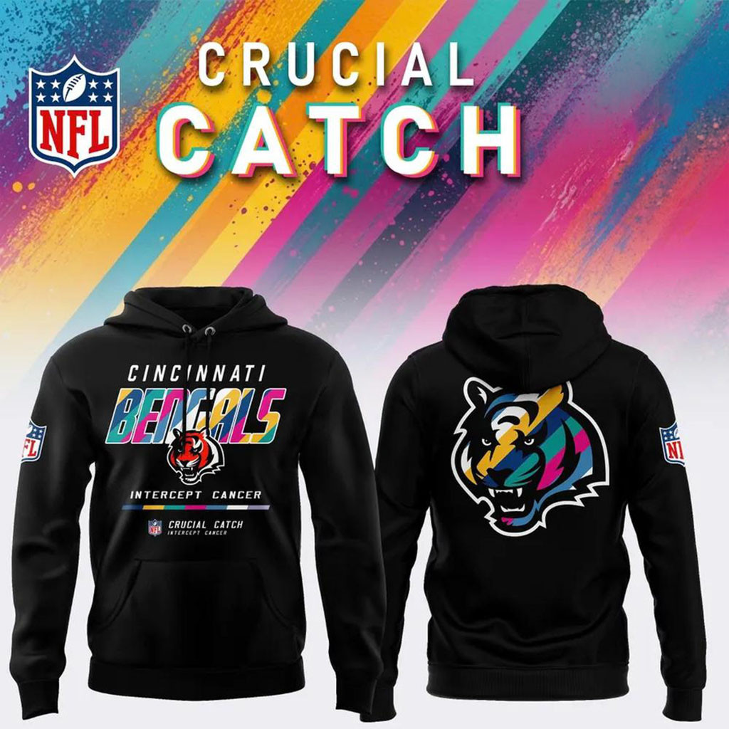 Cincinnati Bengals Crucial Catch Intercept Cancer Hoodie NFL Crucial Catch Merch 2026