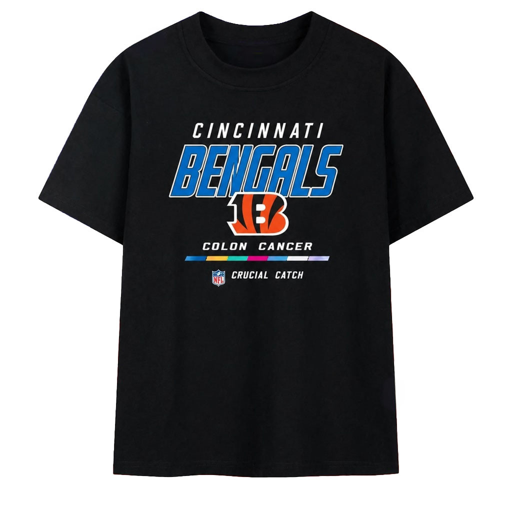 Cincinnati Bengals Crucial Catch Intercept Colon Cancer Blue Logo T-Shirt Bengals Merch Gifts