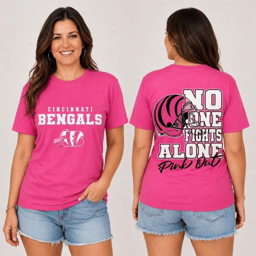 Cincinnati Bengals No One Fight Alone Pink Out T-Shirt Bengals Merch Gifts For Football Fan Cincinnati Bengals No One Fight Alone Pink Out T-Shirt Bengals Merch Gifts For Football Fan