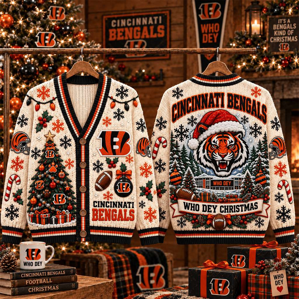 Cincinnati Bengals Who Dey Christmas Cardigan Cincinnati Bengals Merch Football Themed Gifts