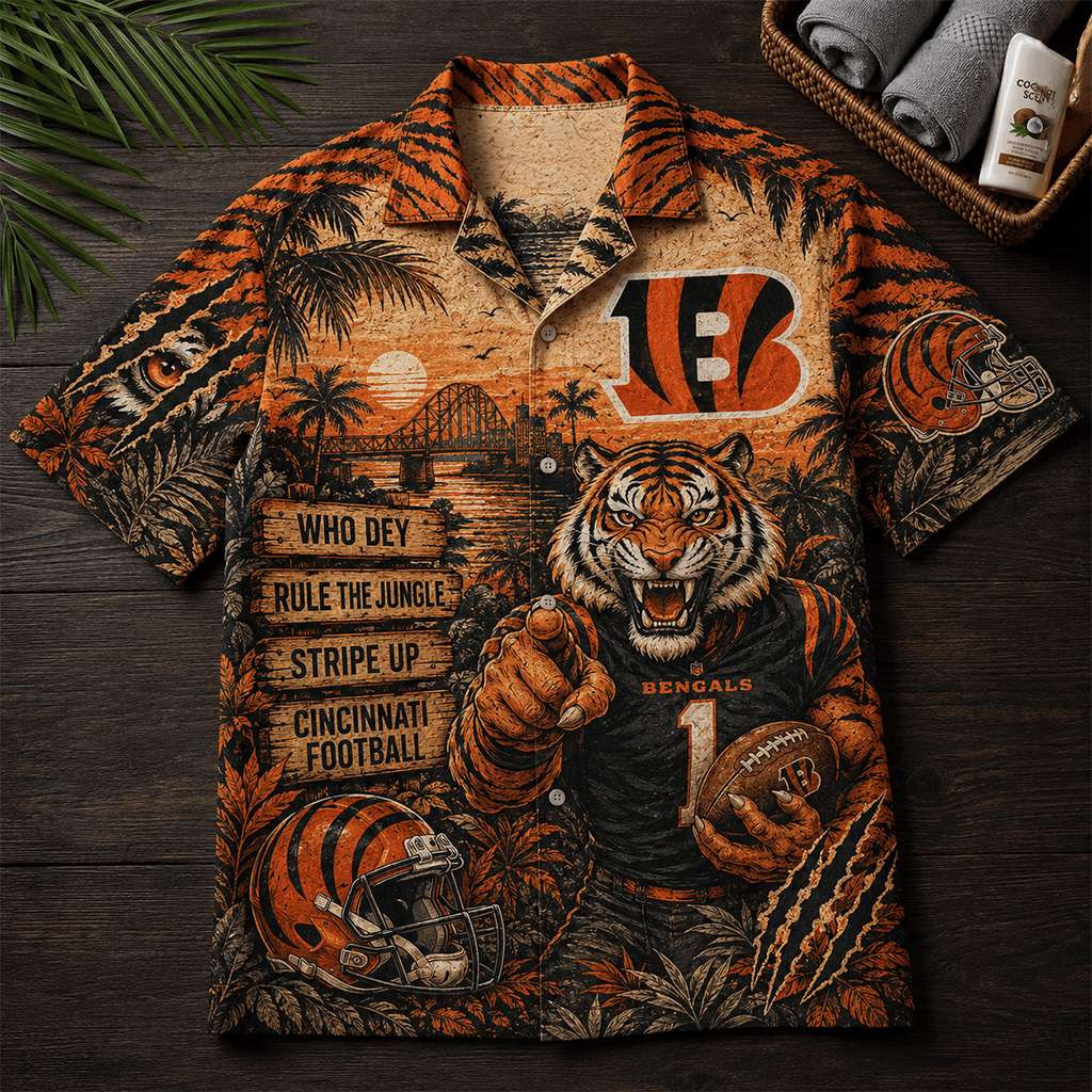 Cincinnati Bengals Who Dey Rule The Jungle Hawaiian Shirt Cincinnati Football Merch Fan Gifts
