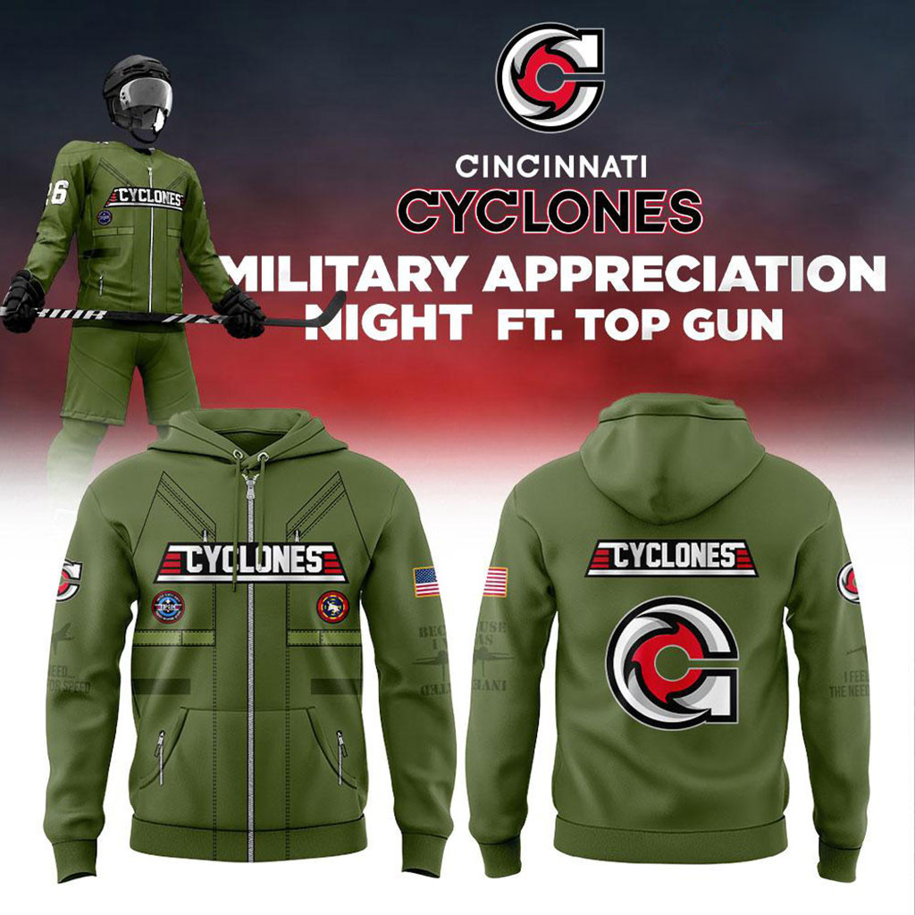 Cincinnati Cyclones Military Appreciation Night Ft Top Gun 2026 Hoodie Cincinnati Cyclones Merch