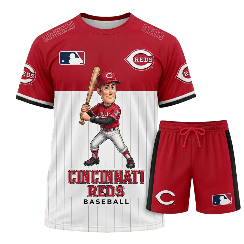 Cincinnati Reds Baseball Cartoon Player Shirt And Shorts Cincinnati Reds Merch Fan Gifts