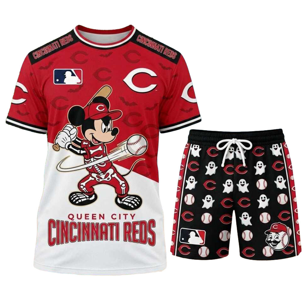 Cincinnati Reds Mickey Mouse Halloween Shirt And Shorts Cincinnati Reds Merch Baseball Fan Gift