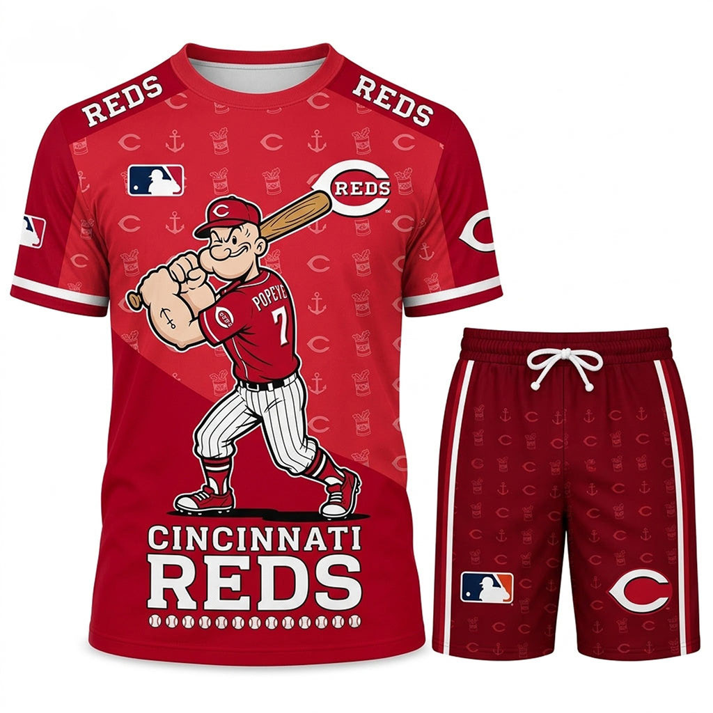 Cincinnati Reds X Popeye The Sailor T-Shirt And Shorts Set Reds Merch Baseball Lover Gift Ideas