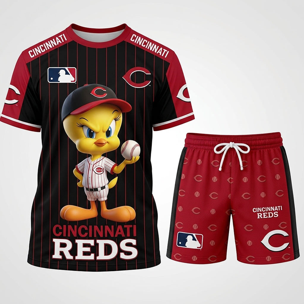 Cincinnati Reds X Tweety Looney Tunes Shirt And Shorts Set Reds Merch Gift For Baseball Lover