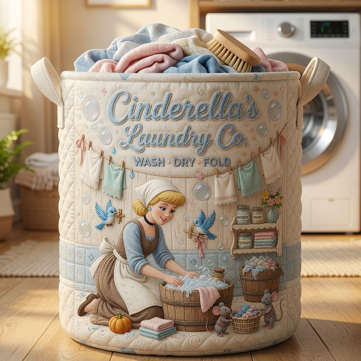 Cinderella Laundry Co Wash Dry Fold Magic Princess Quilt Laundry Basket Home Decor Ideas
