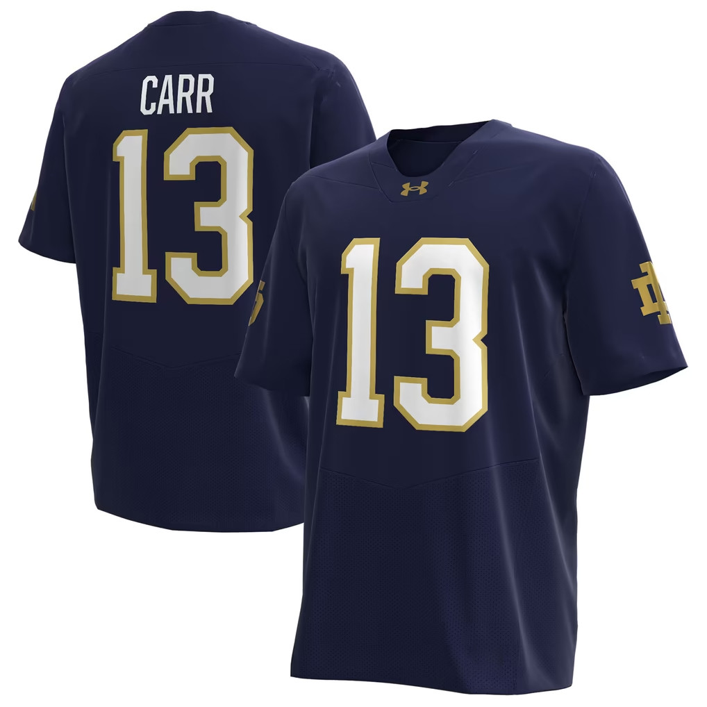 CJ Carr Jersey Shirt Notre Dame Fighting Irish Merch #13 Under Armour Home NIL Jersey Navy CJ Carr Jersey Shirt Notre Dame Fighting Irish Merch #13 Under Armour Home NIL Jersey Navy