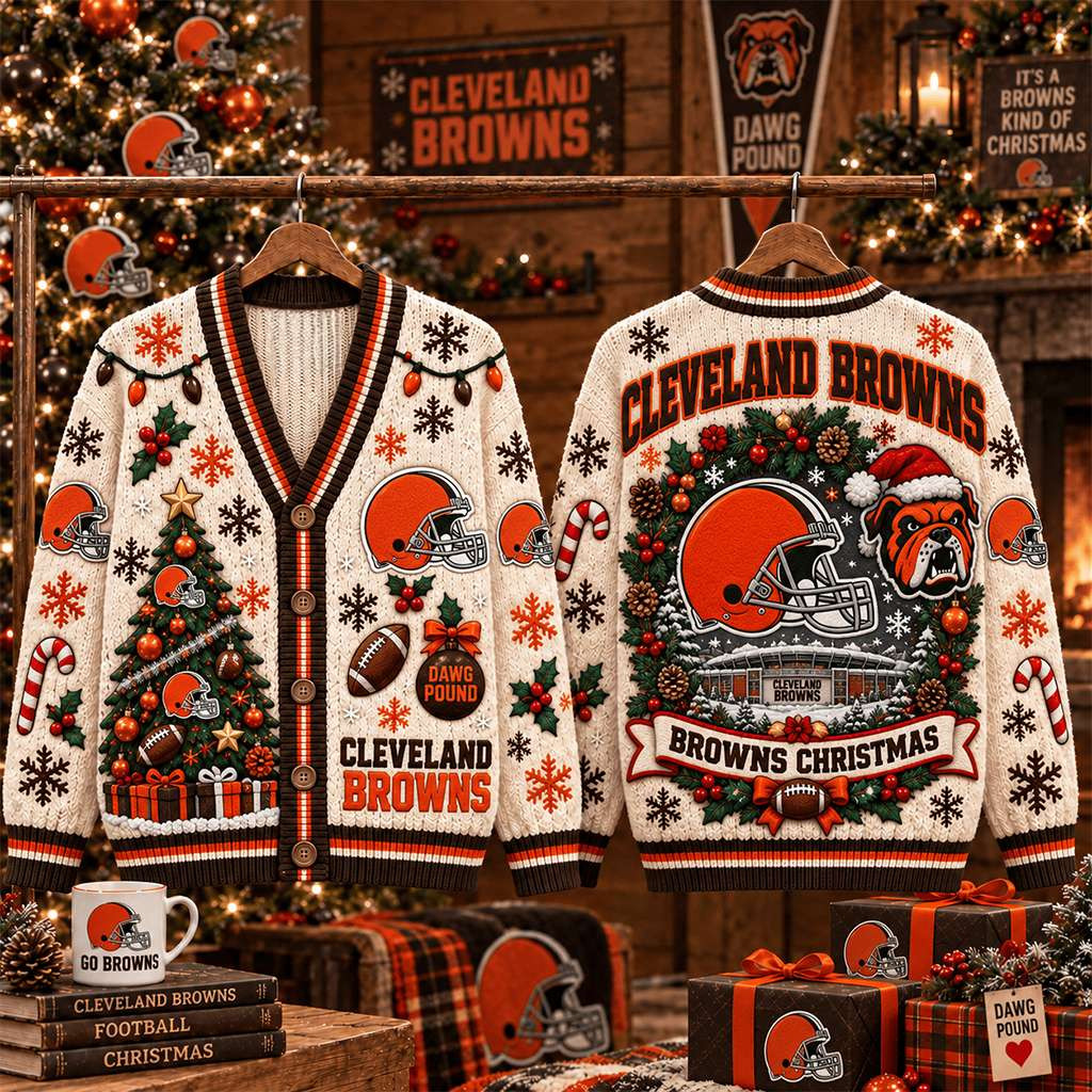 Cleveland Browns Christmas Cardigan Holiday Game Day Apparel Cleveland Football Merch Fan Gift Cleveland Browns Christmas Cardigan Holiday Game Day Apparel Cleveland Football Merch Fan Gift