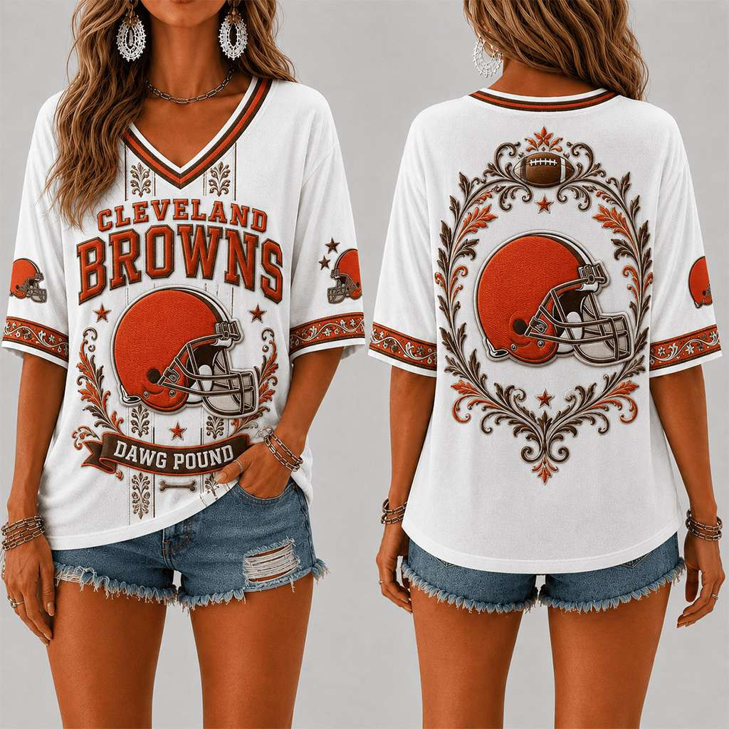 Cleveland Browns Dawg Pound V-Neck Shirt Cleveland Browns Merch American Football Fan Gifts