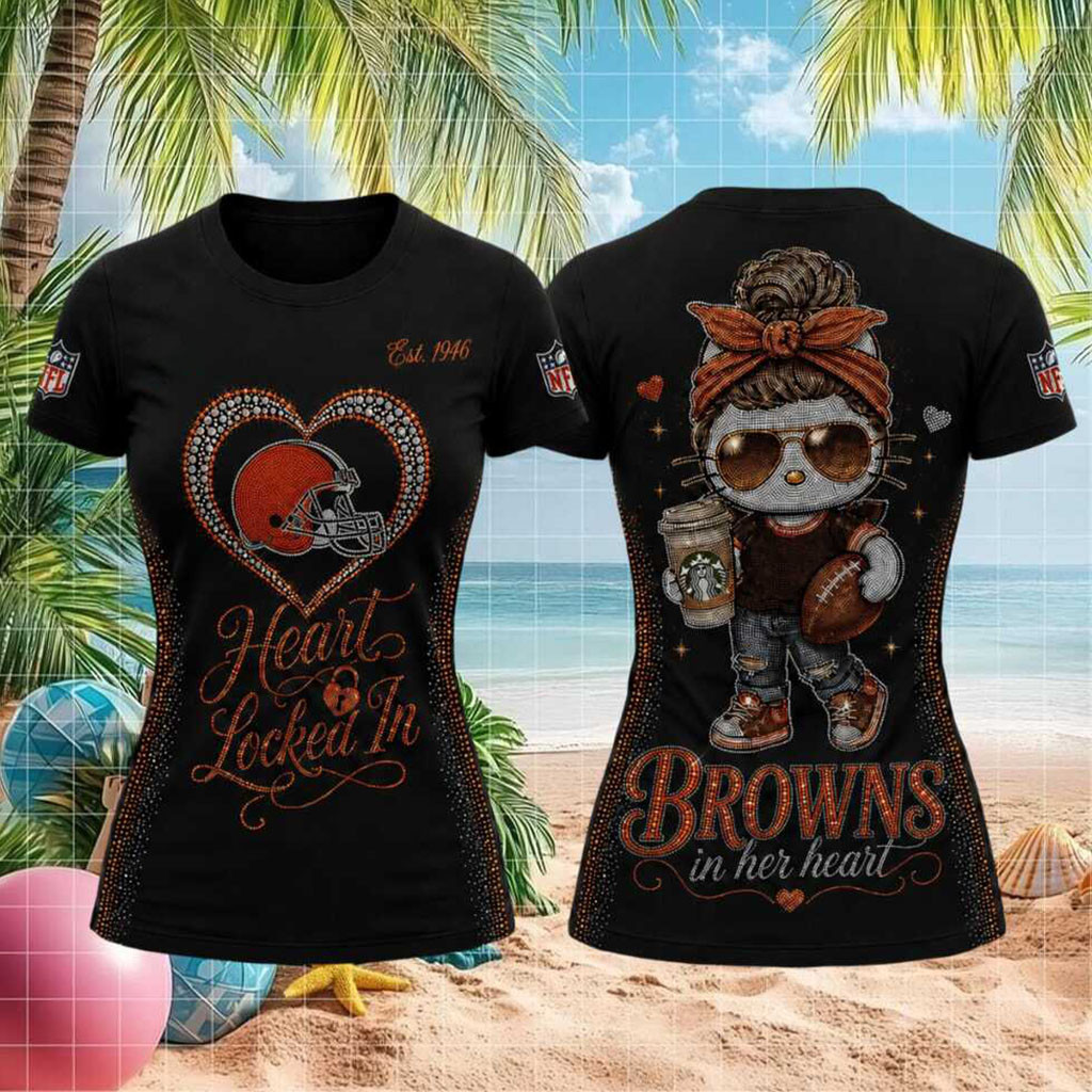 Cleveland Browns Hello Kitty Mascot Heart Locked In Shirt Cleveland Browns Merch Fan Gifts