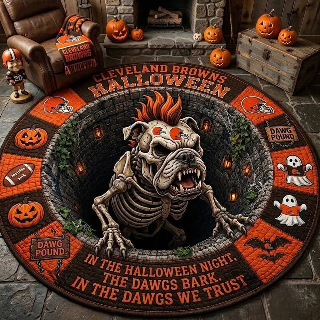 Cleveland Browns Merch 2026 Monster Halloween Quilted Round Mat Lounge Room Decor Ideas
