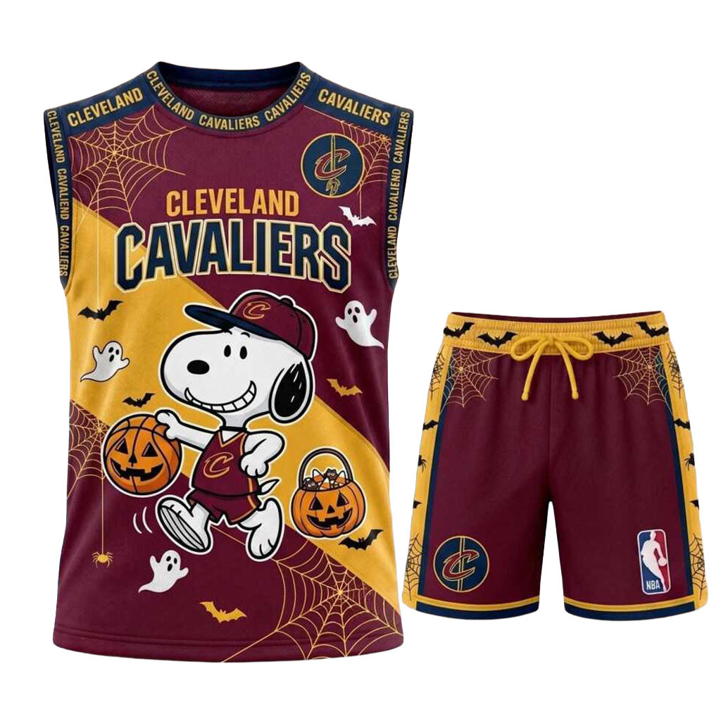 Cleveland Cavaliers Snoopy Halloween Basketball Muscle Tank And Shorts Cavaliers Merchandise