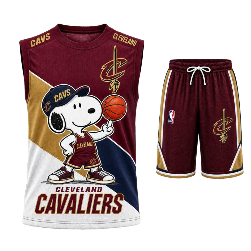 Cleveland Cavaliers Snoopy Mascot Tank Top And Shorts Set Cleveland Cavaliers Merch Fan Gifts
