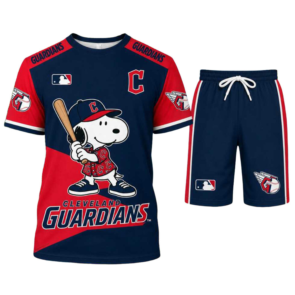 Cleveland Guardians Snoopy Baseball Cartoon Sports Shirt And Shorts Guardians Merch Fan Gifts