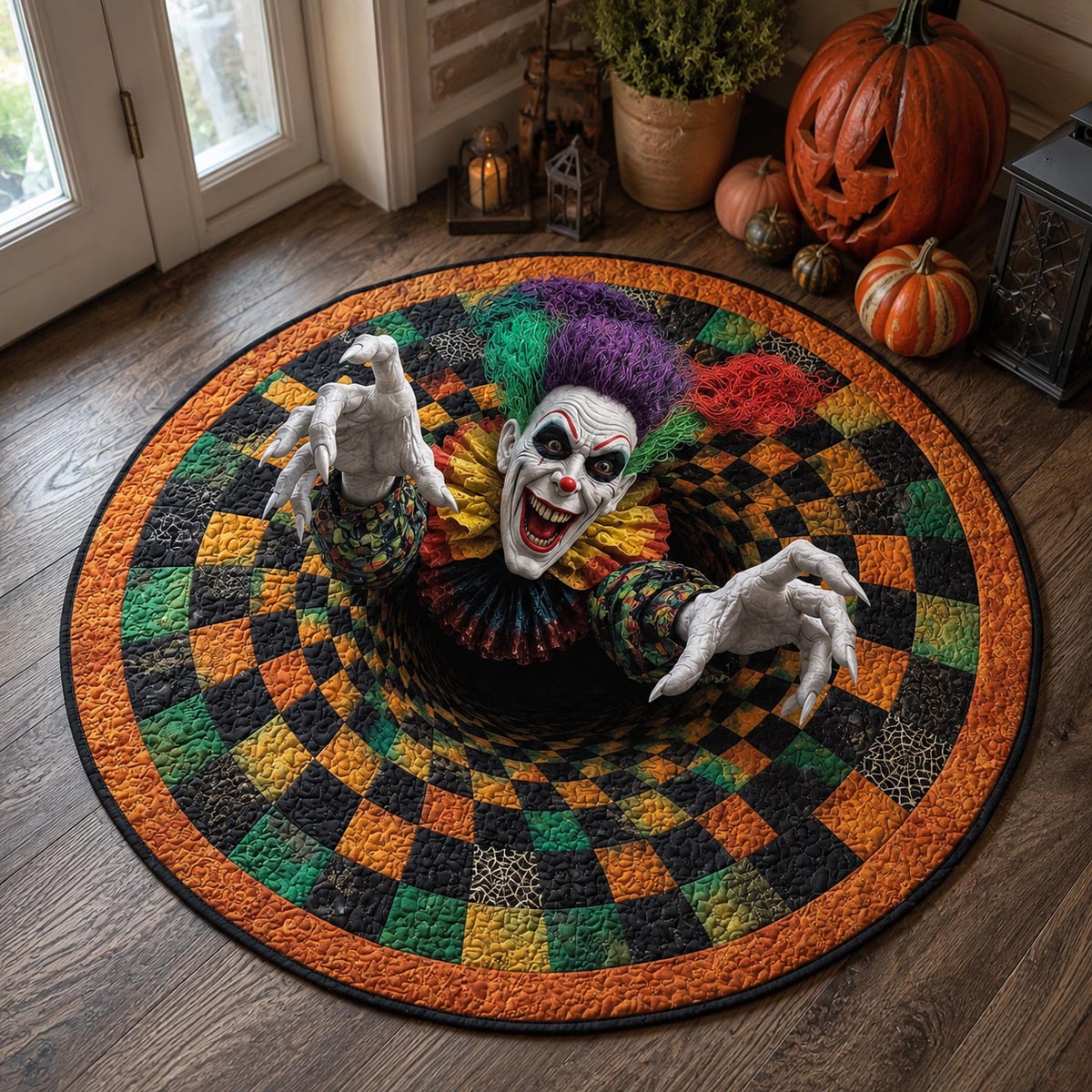 Clown Abyss Quilted Round Mat Living Room Theme Ideas Halloween Family Gifts