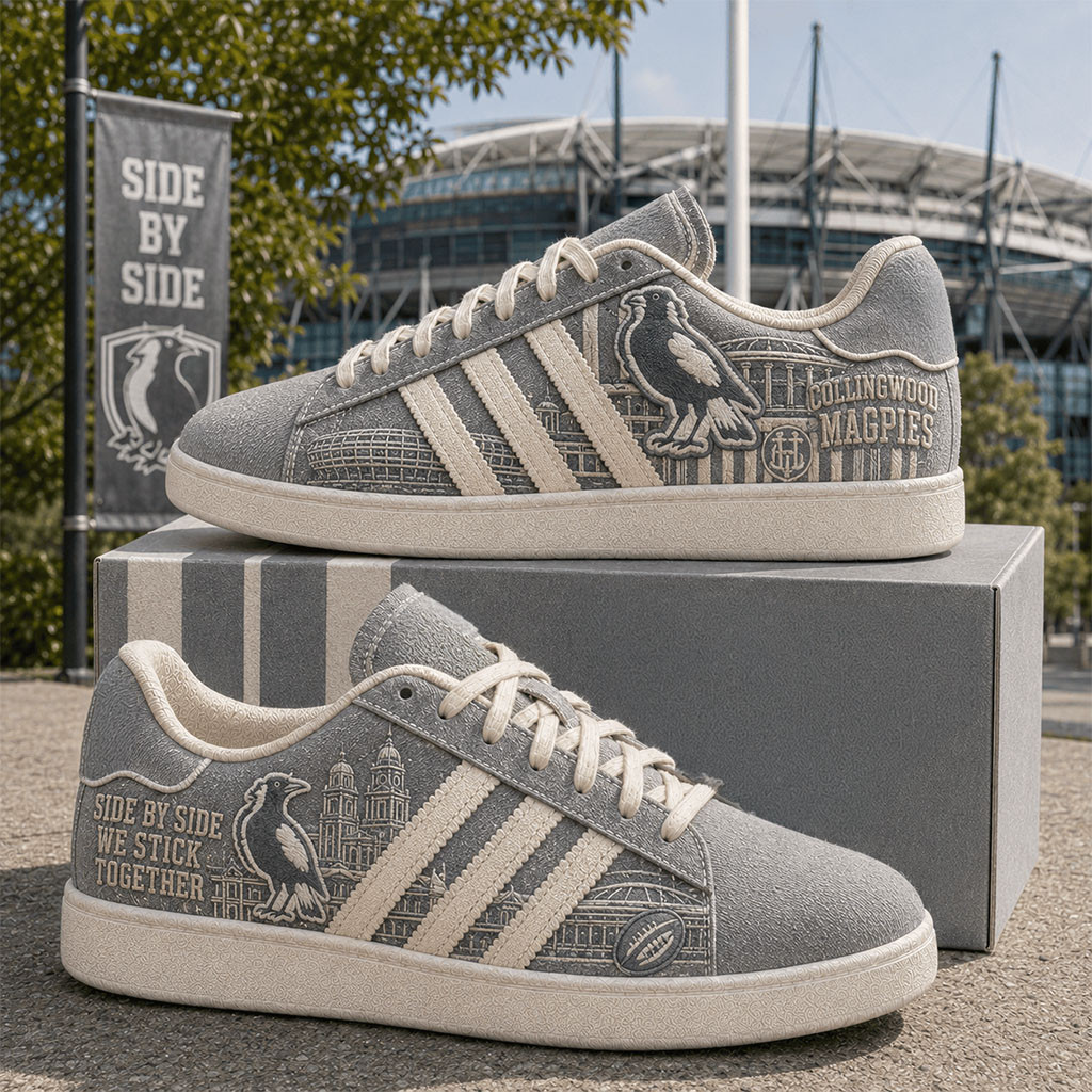Collingwood Magpies Side By Side We Stick Together Shoes Collingwood Magpies Merch Fan Gifts