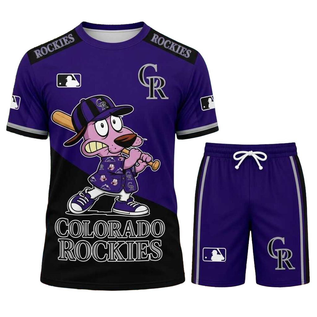 Colorado Rockies Courage The Cowardly Dog Shirt And Shorts Set Colorado Rockies Merch Fan Gifts