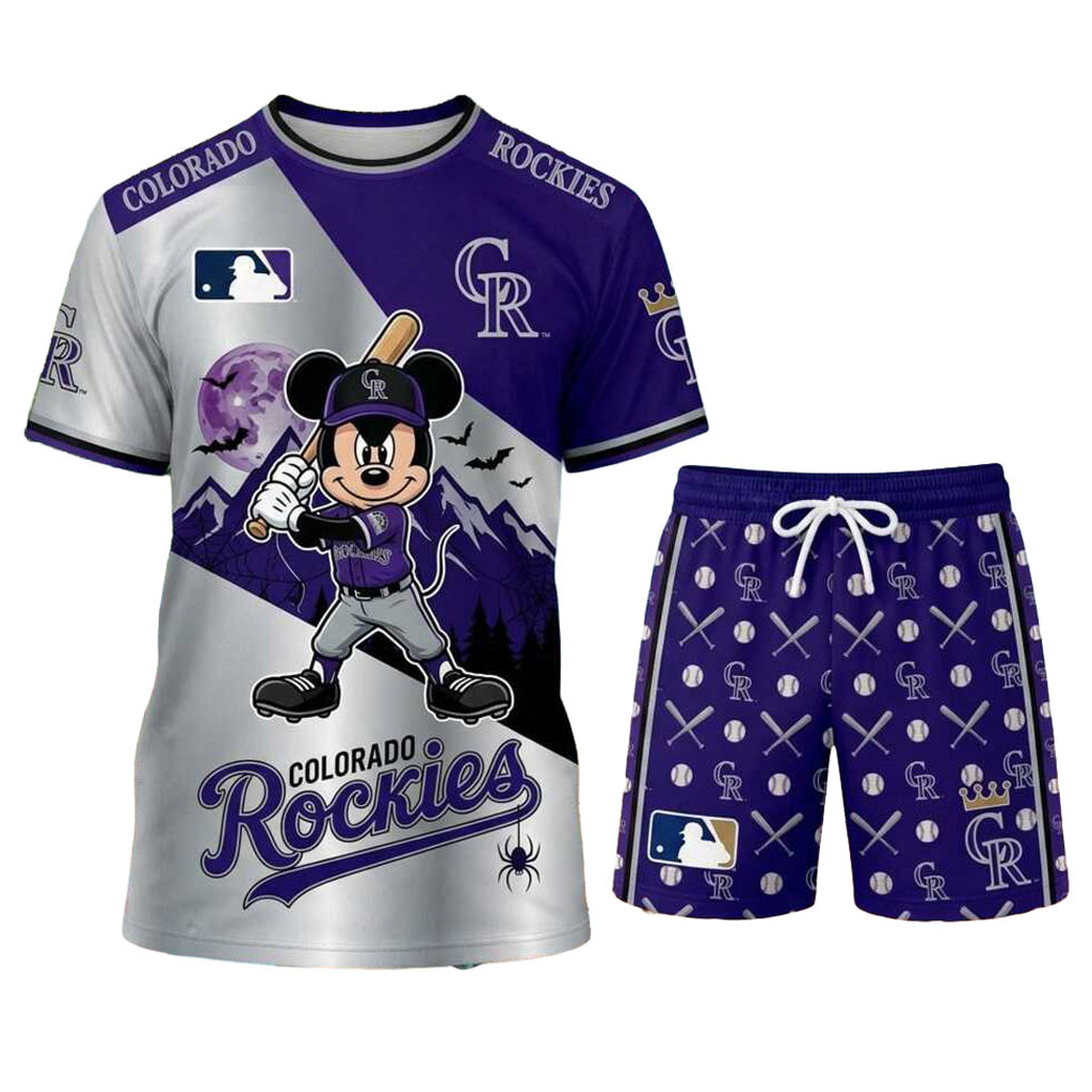Colorado Rockies Mickey Mouse Halloween Moon Shirt And Shorts Colorado Rockies Merch Fan Gifts