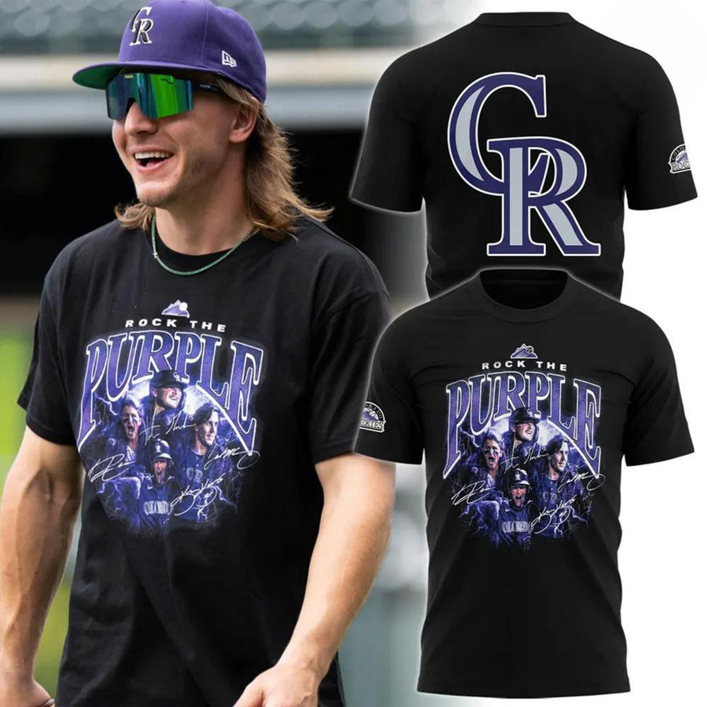 Colorado Rockies Rock The Purple Signatures Graphic T-Shirt Colorado Rockies Merch Fan Gifts