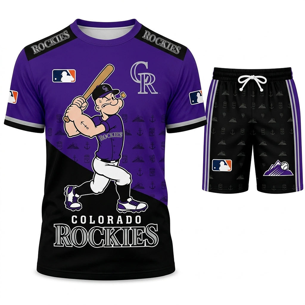 Colorado Rockies X Popeye The Sailor T-Shirt And Shorts Set Rockies Mech Gift For Baseball Fans Colorado Rockies X Popeye The Sailor T-Shirt And Shorts Set Rockies Mech Gift For Baseball Fans