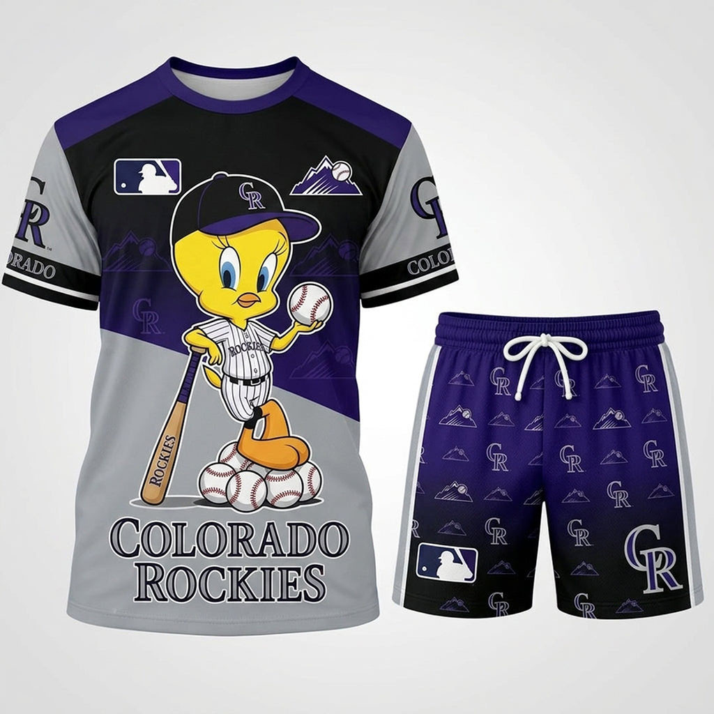 Colorado Rockies X Tweety Looney Tunes Shirt And Shorts Set Colorado Rockies Merch Gift For Fan