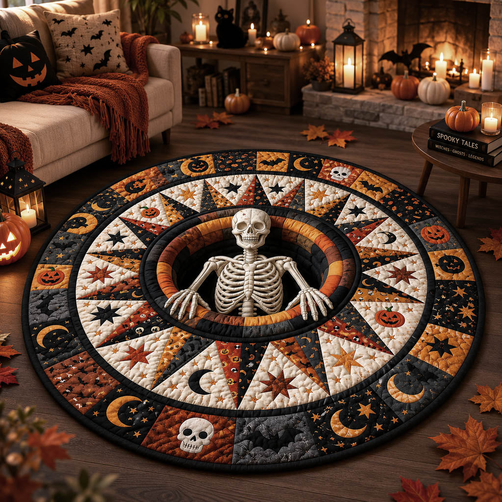 Cosmic Skeleton Portal Quilted Round Mat Large Round Mat Spooky Gifts