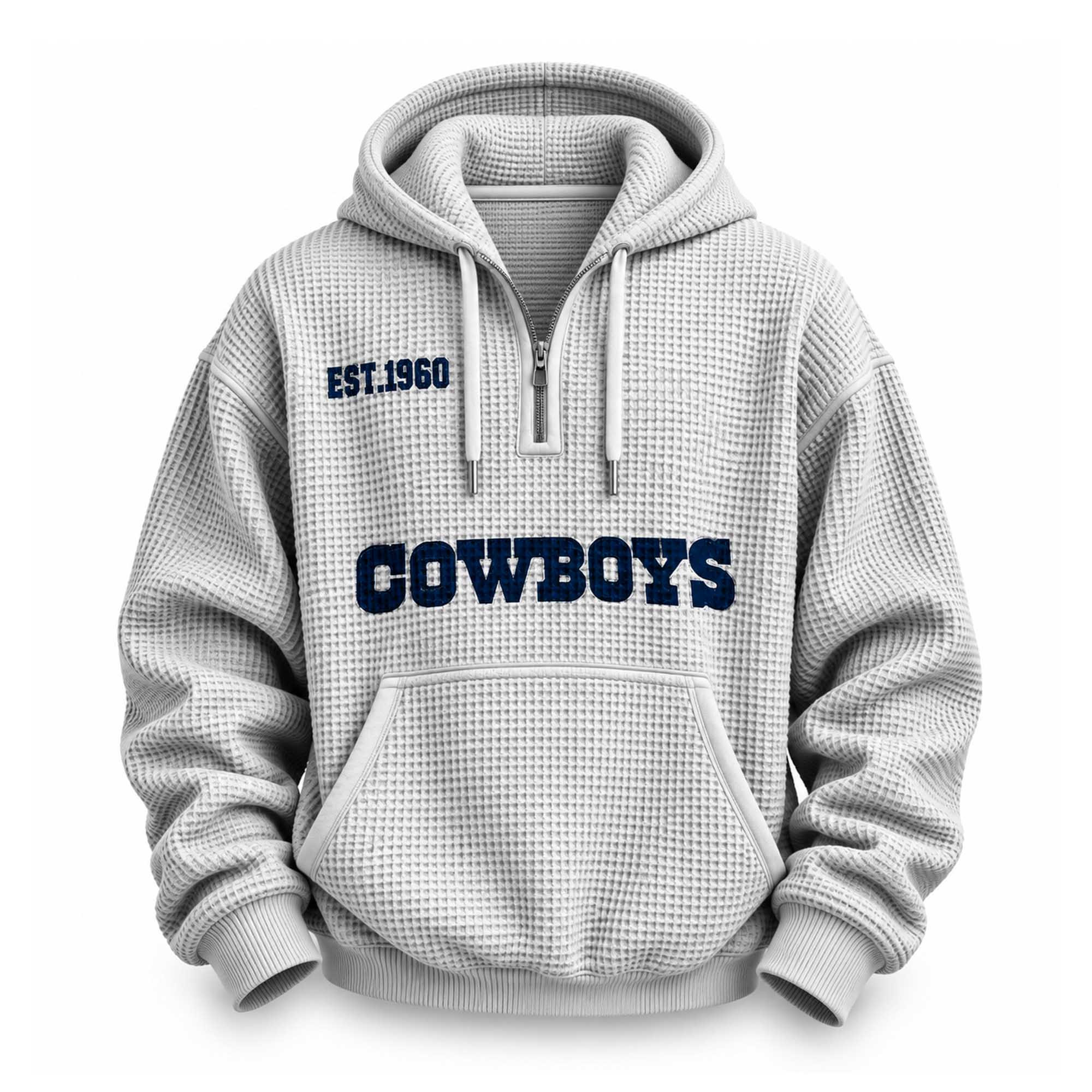 Cowboys EST 1960 Quarter Zip Waffle Hoodie Dallas Cowboys Merch Presents For Football Fans Cowboys EST 1960 Quarter Zip Waffle Hoodie Dallas Cowboys Merch Presents For Football Fans