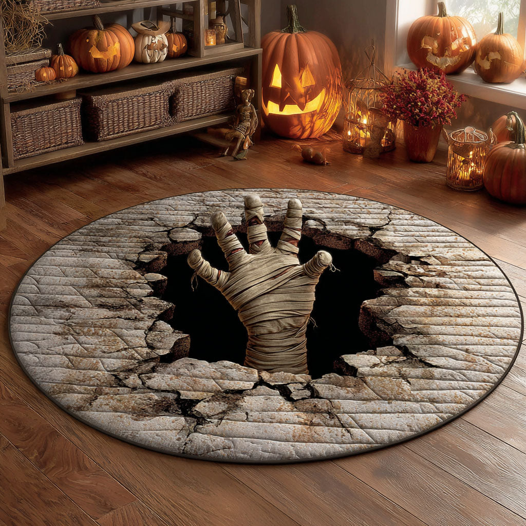 Creeping Hand Quilted Round Mat Round Rug Mat Unique Halloween Gifts