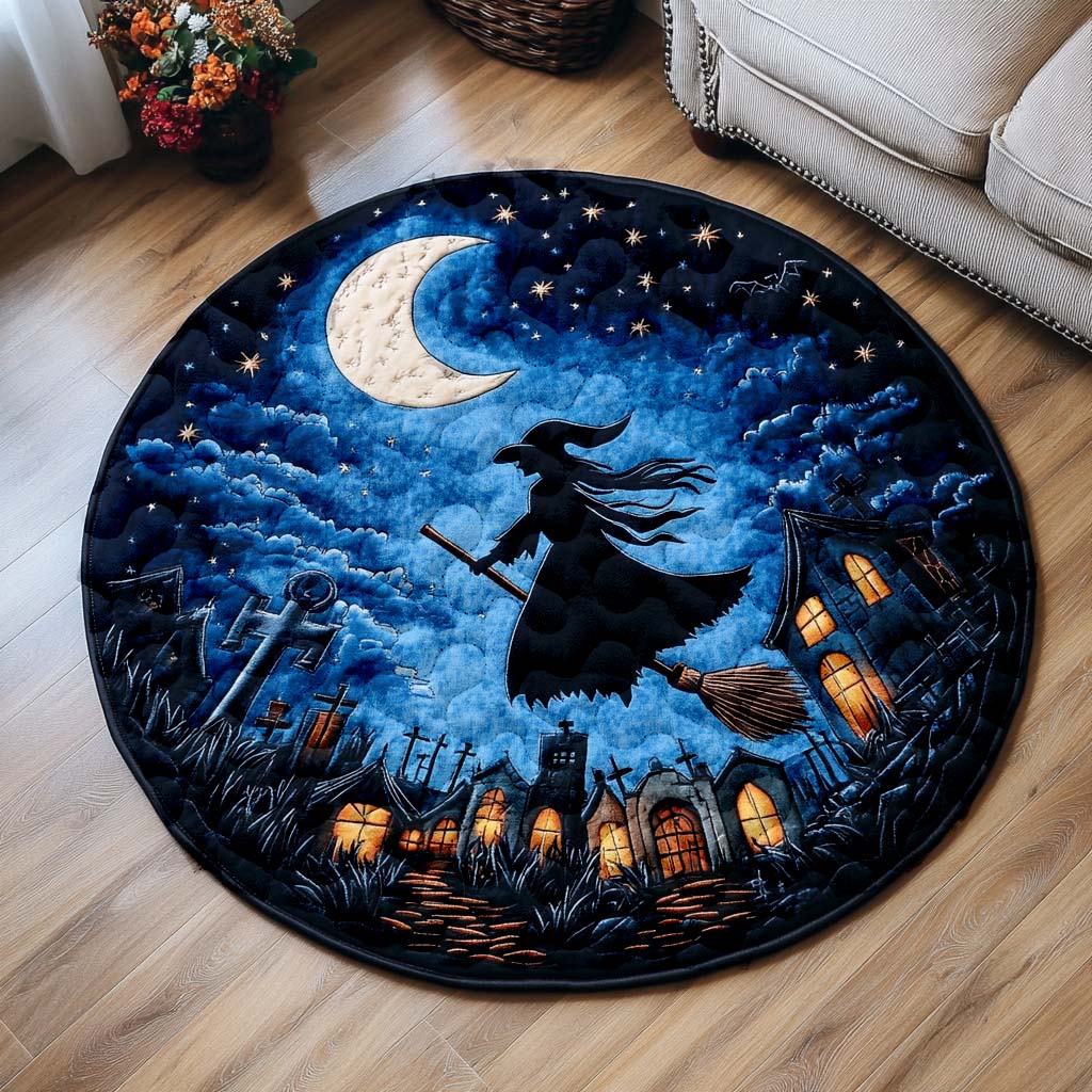 Creepy Charm Quilted Round Mat Best Round Rugs For Living Room Spooky Gifts