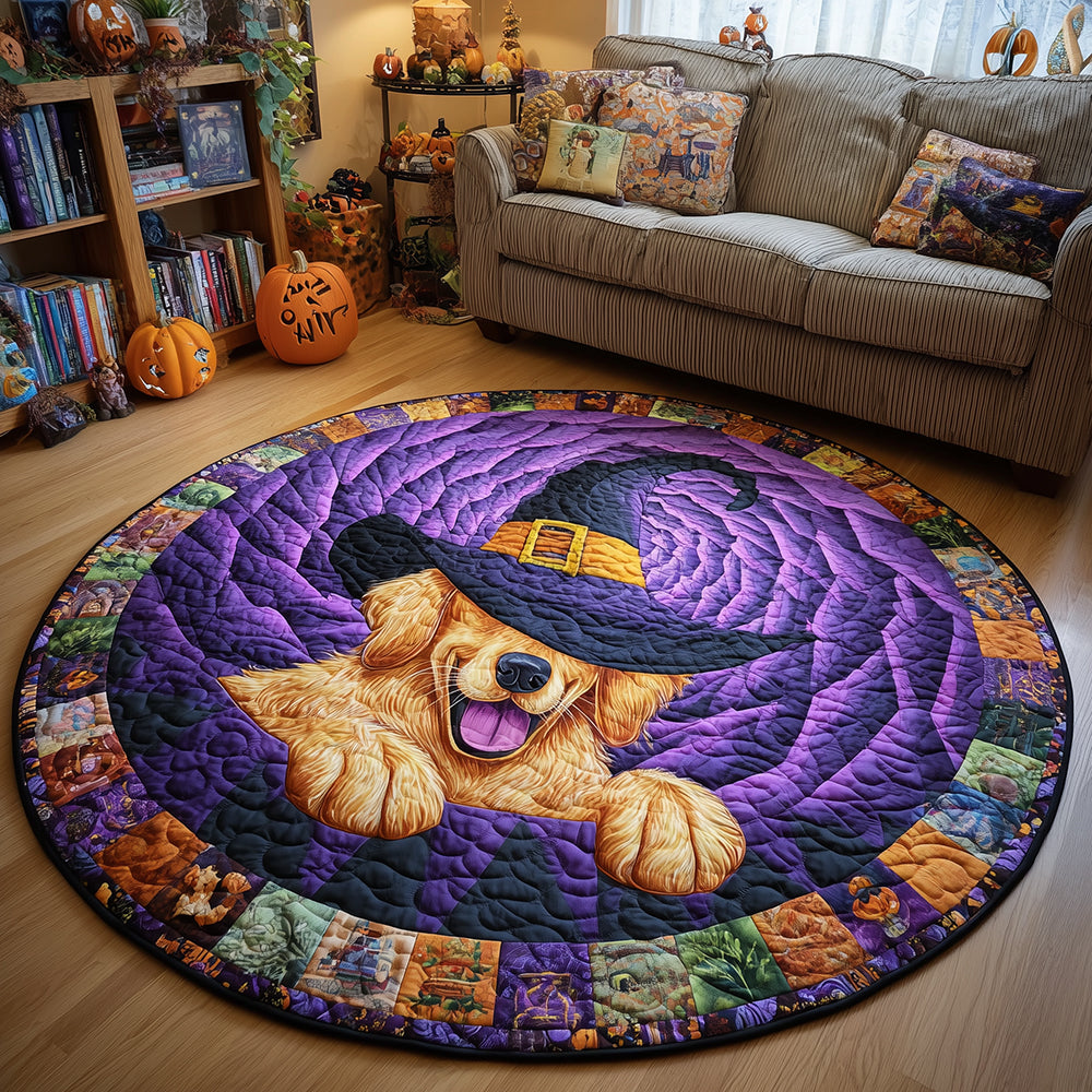 Creepy Golden Retriever Quilted Round Mat Spooky House Decor Welcome Home Gifts