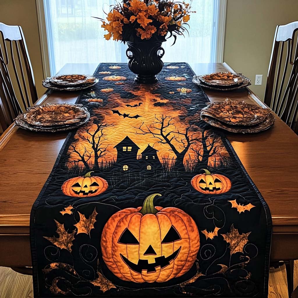 Creepy Moon Quilted Table Runner Dining Table Ideas Gift Ideas Halloween