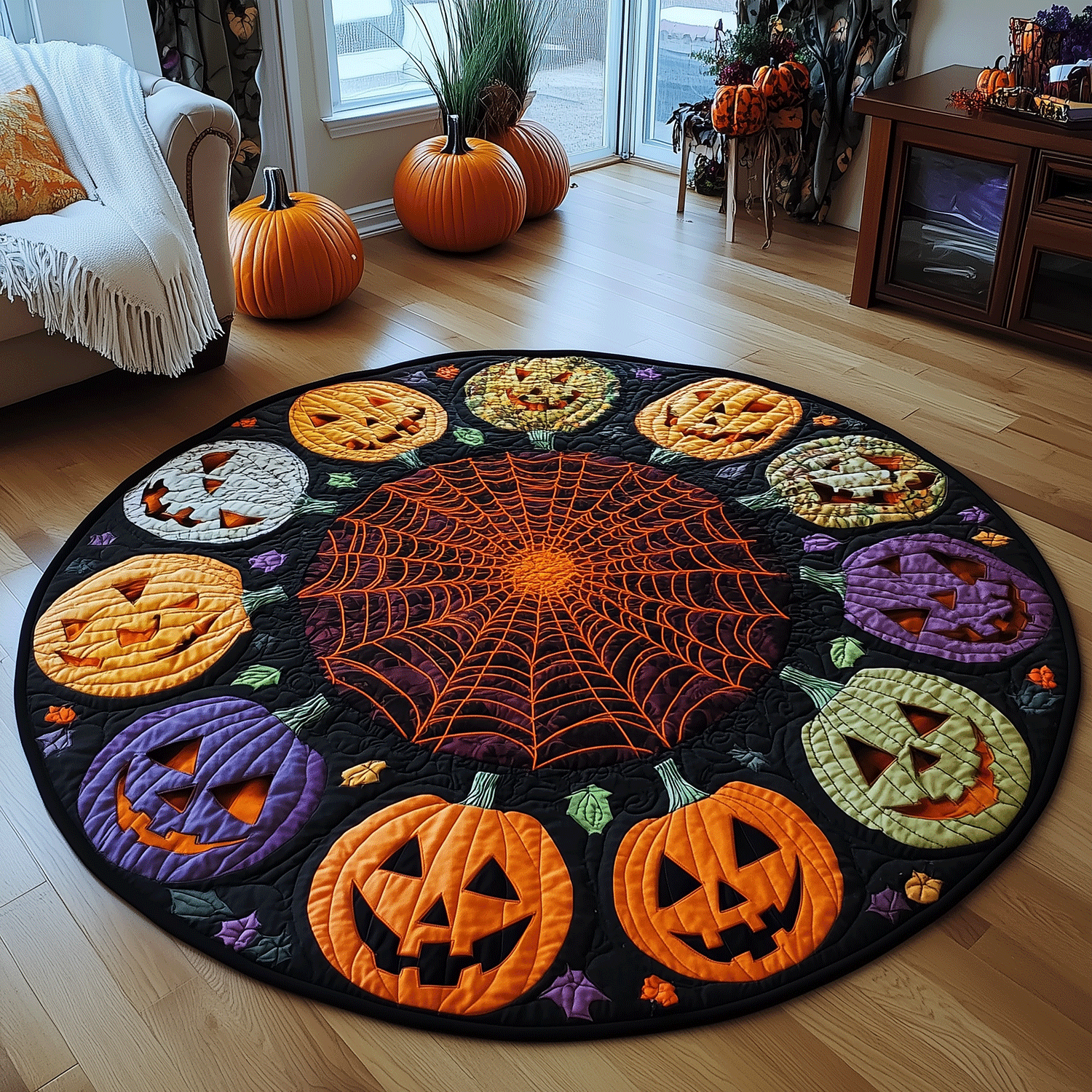 Creepy Pumpkin Quilted Round Mat Living Area Decor Ideas Cool Halloween Gifts Creepy Pumpkin Quilted Round Mat Living Area Decor Ideas Cool Halloween Gifts