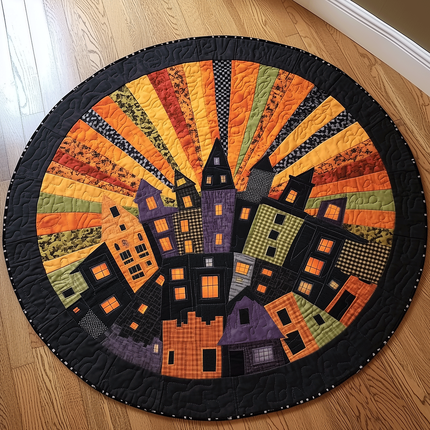Creepy Townscape Quilted Round Mat Indoor Decorations For Halloween Good Housewarming Gifts