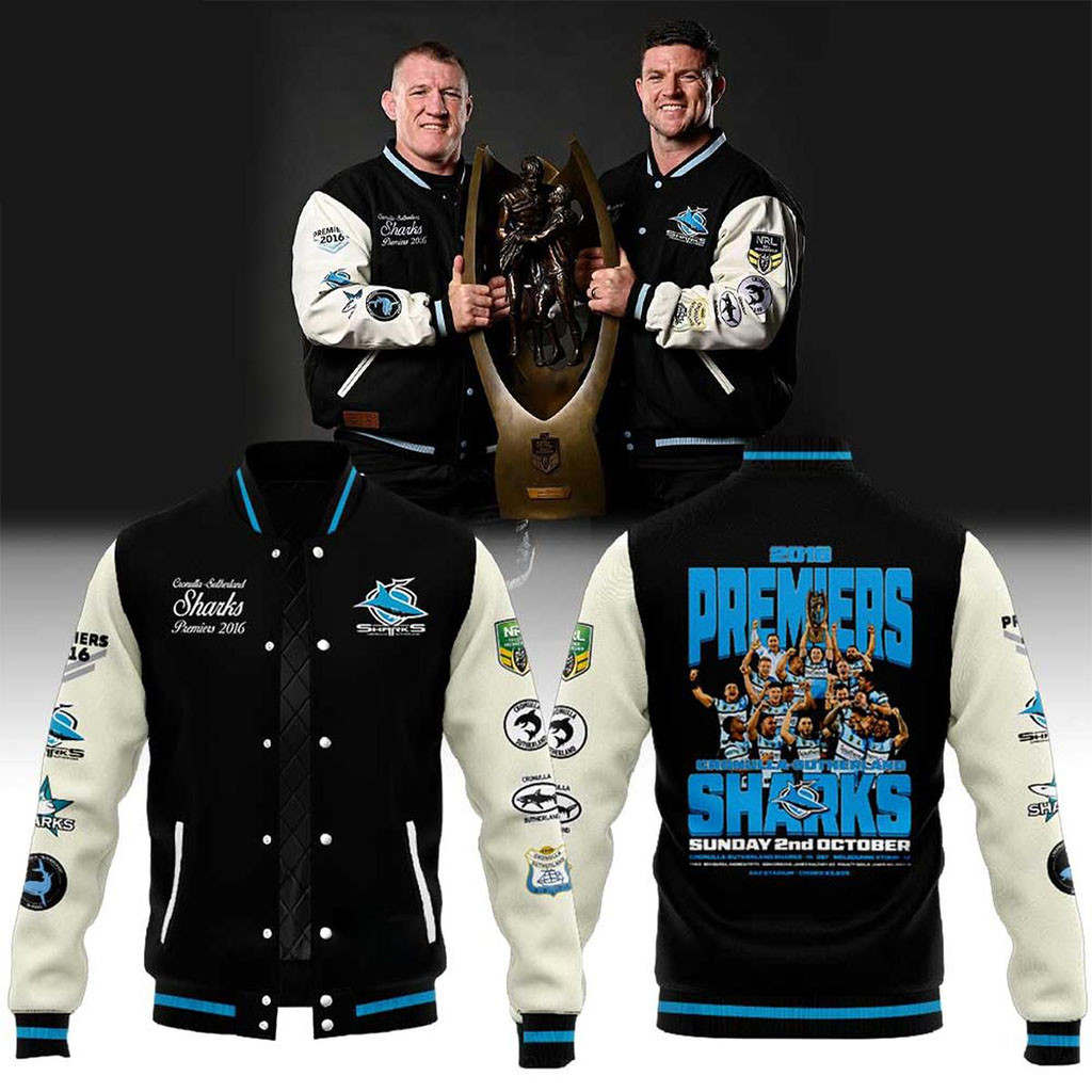 Cronulla Sharks 2026 Premiers Anniversary Range Baseball Jacket Cronulla Sharks Merch Fan Gift
