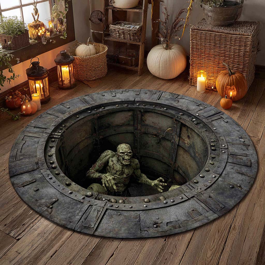 Crypt Dweller Quilted Round Mat Large Round Carpet Halloween Presents