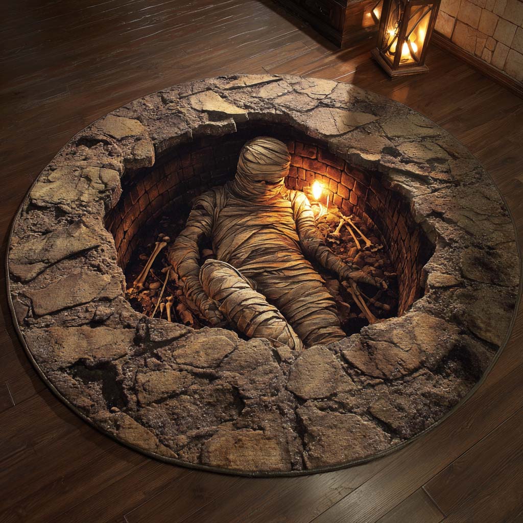 Crypt of the Mummy Quilted Round Mat Spooky Halloween Living Room Nice New Home Gifts