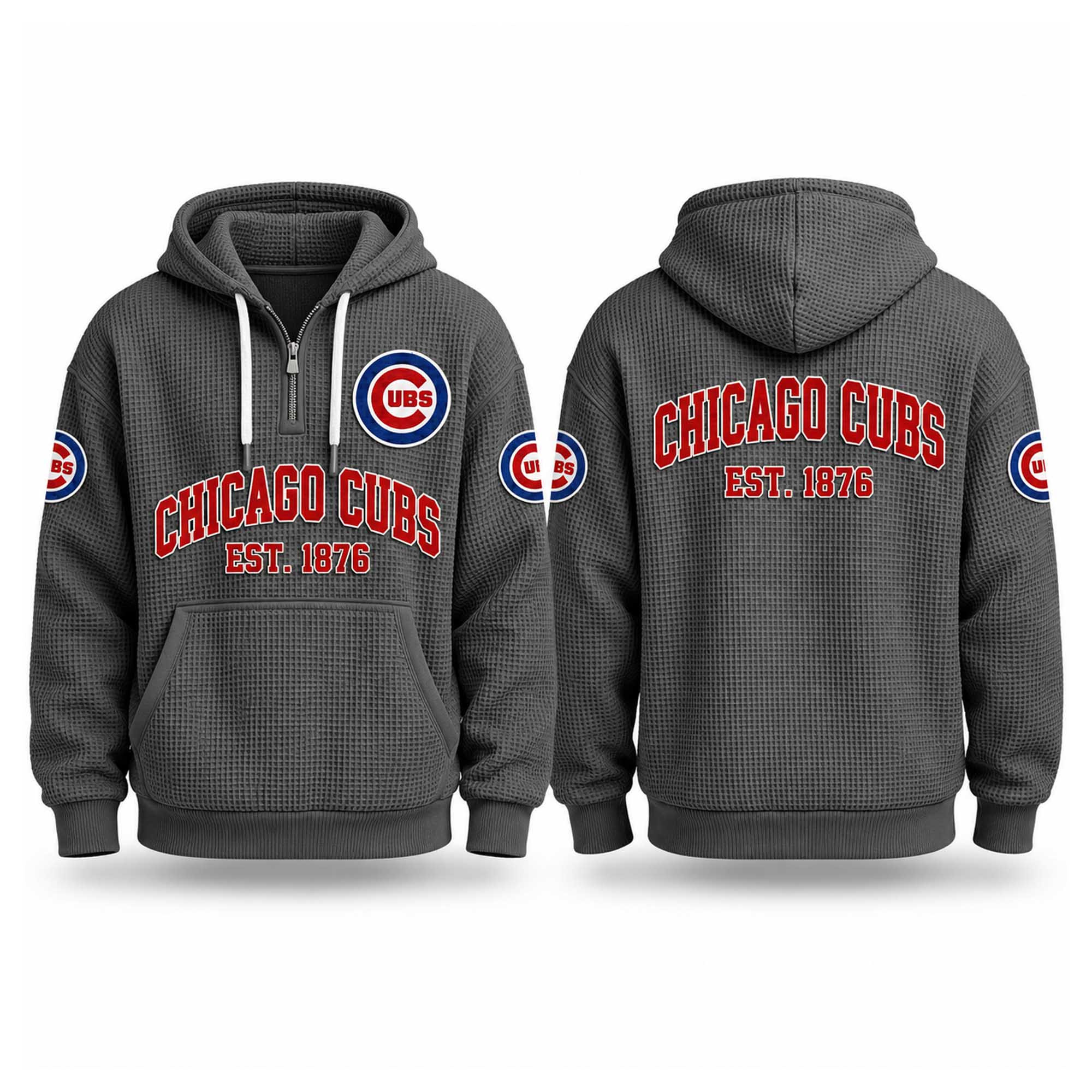 Cubs EST 1876 Quarter Zip Waffle Hoodie Chicago Cubs Merch Best Gifts For Football Fans