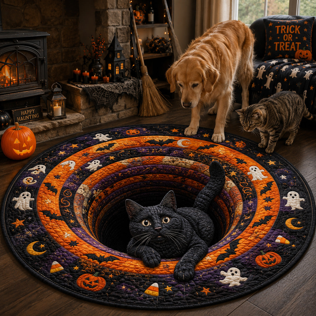 Curious Haunting Quilted Round Mat Spooky Living Room Ideas Gift Ideas Halloween