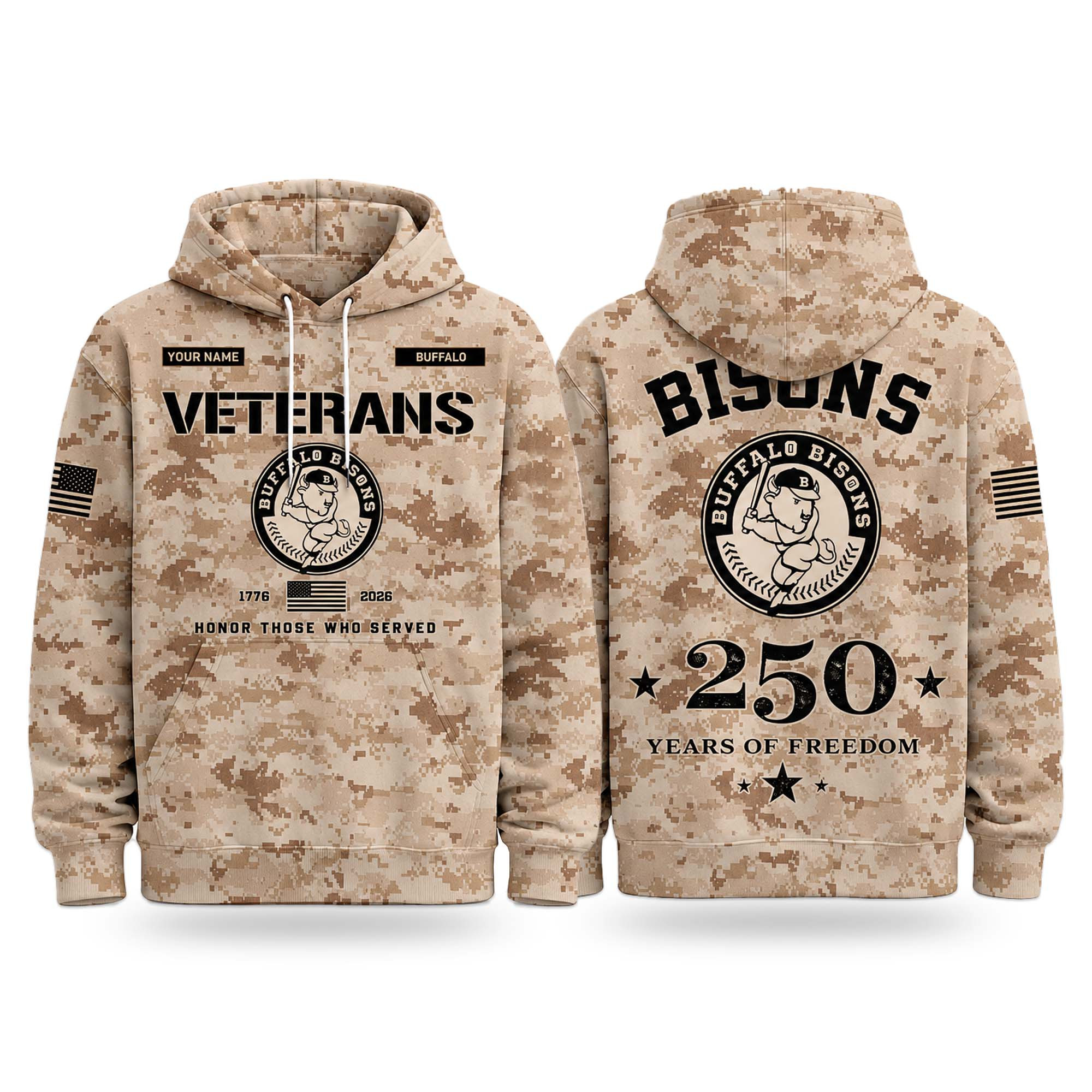 Custom 2026 Bisons Veterans Day 250 Years Of Freedom Hoodie Bisons Merch Gift For Veteran Dad