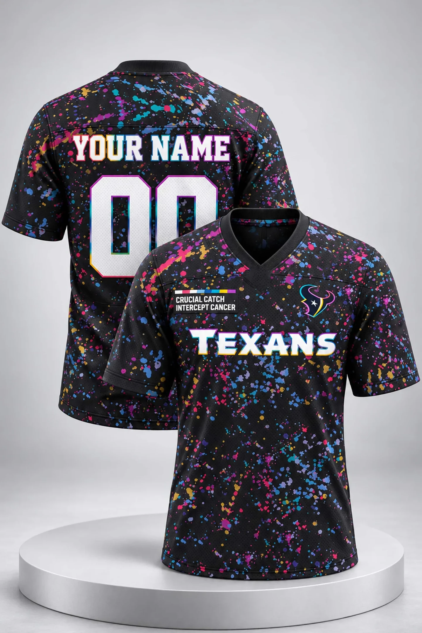 Custom 2026 Houston Texans Crucial Catch Intercept Cancer Football Jersey NFL Crucial Catch Merch
