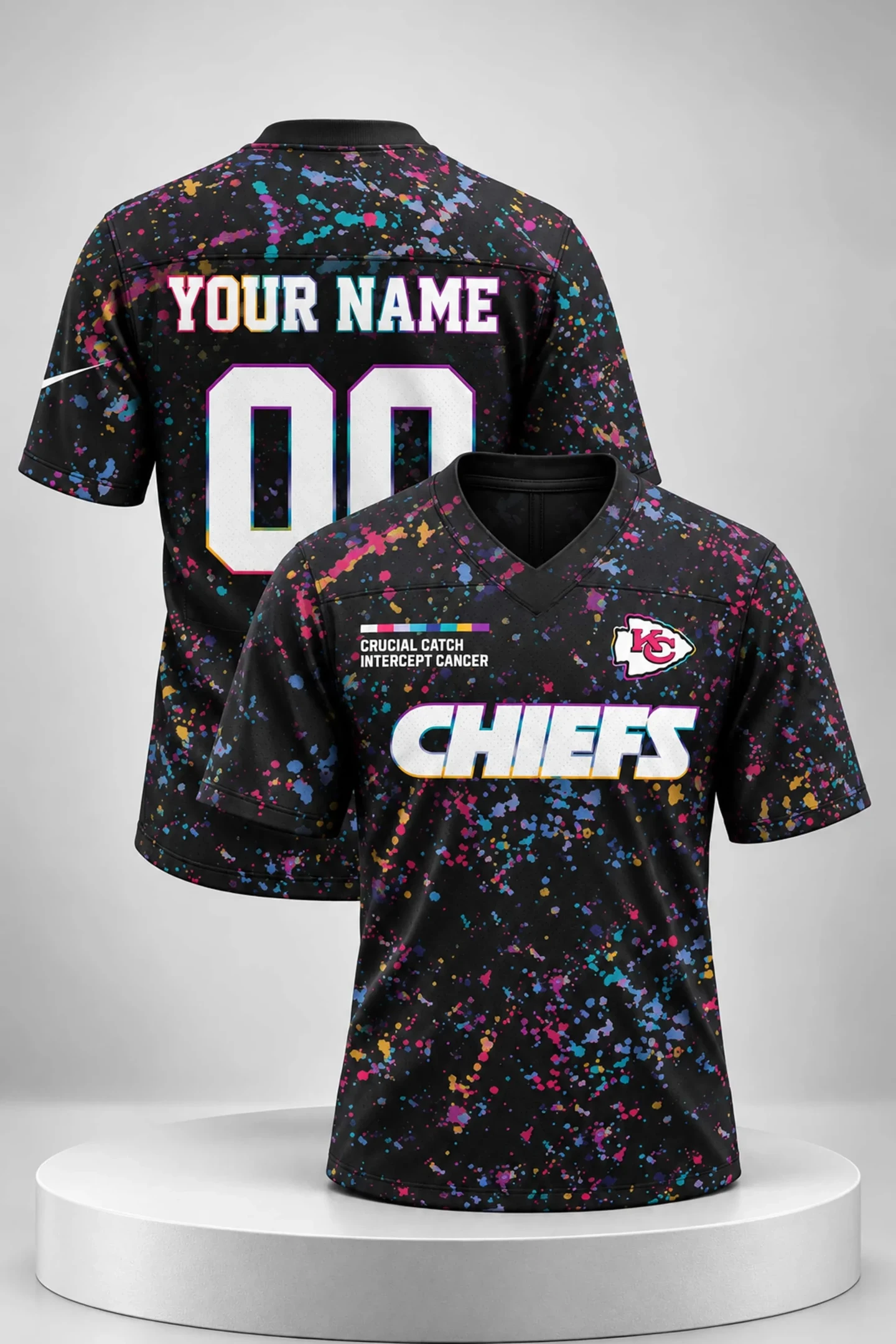 Custom 2026 KC Chiefs Crucial Catch Intercept Cancer Football Jersey Chiefs Merch Fan Gifts