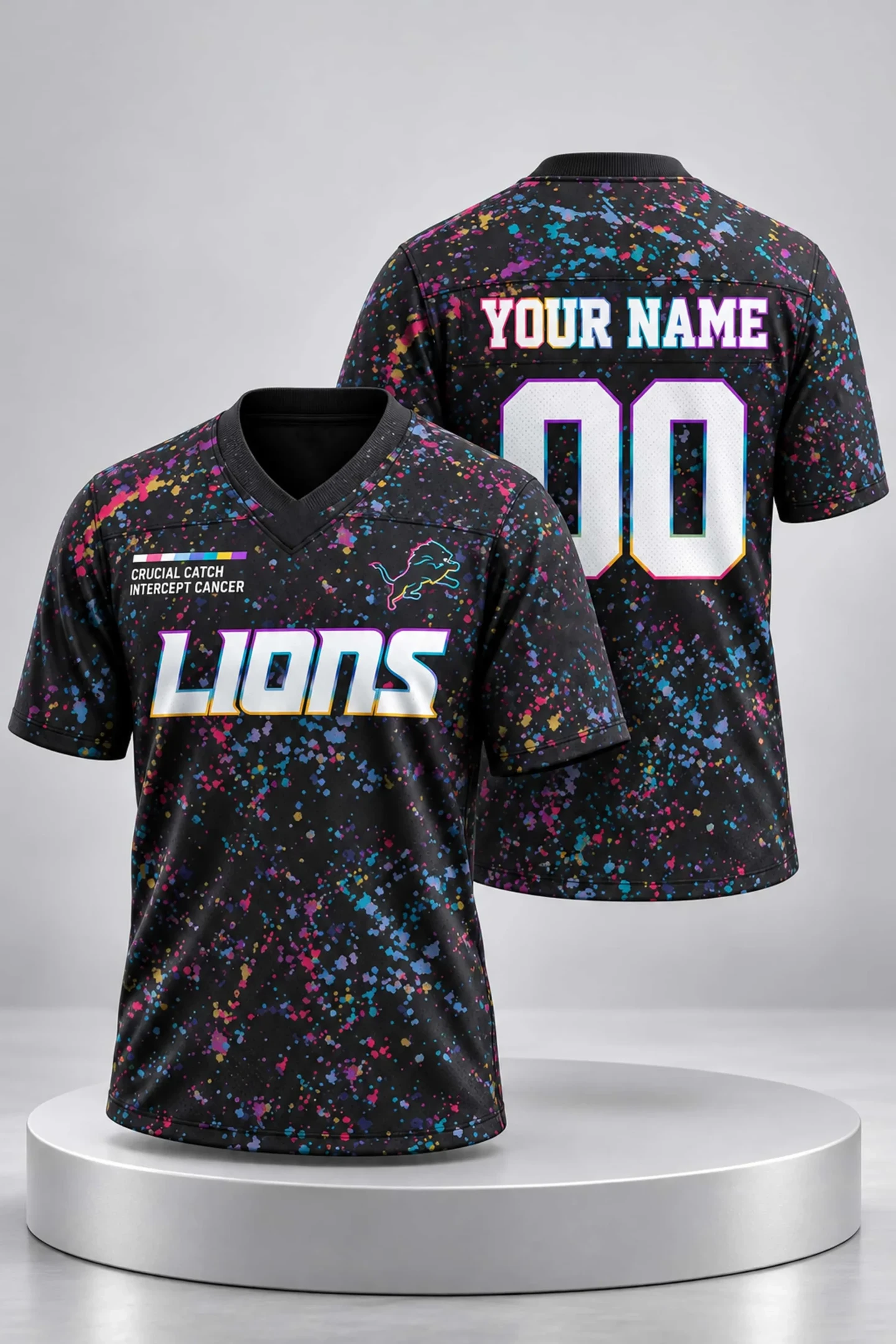 Custom 2026 Lions Crucial Catch Intercept Cancer Football Jersey Detroit Lions Merch Fan Gifts