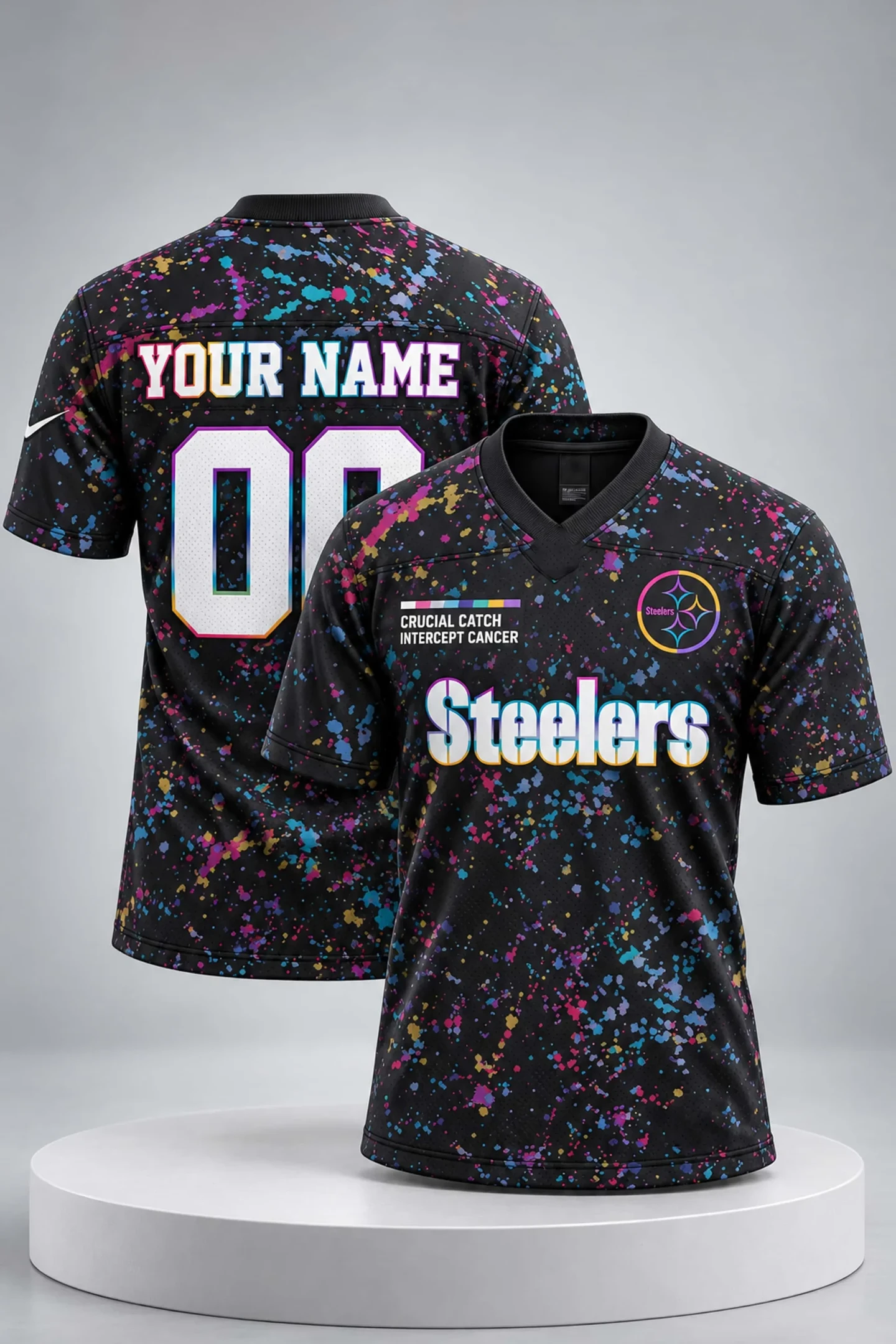 Custom 2026 Pittsburgh Steelers Crucial Catch Intercept Cancer Football Jersey Steelers Merch