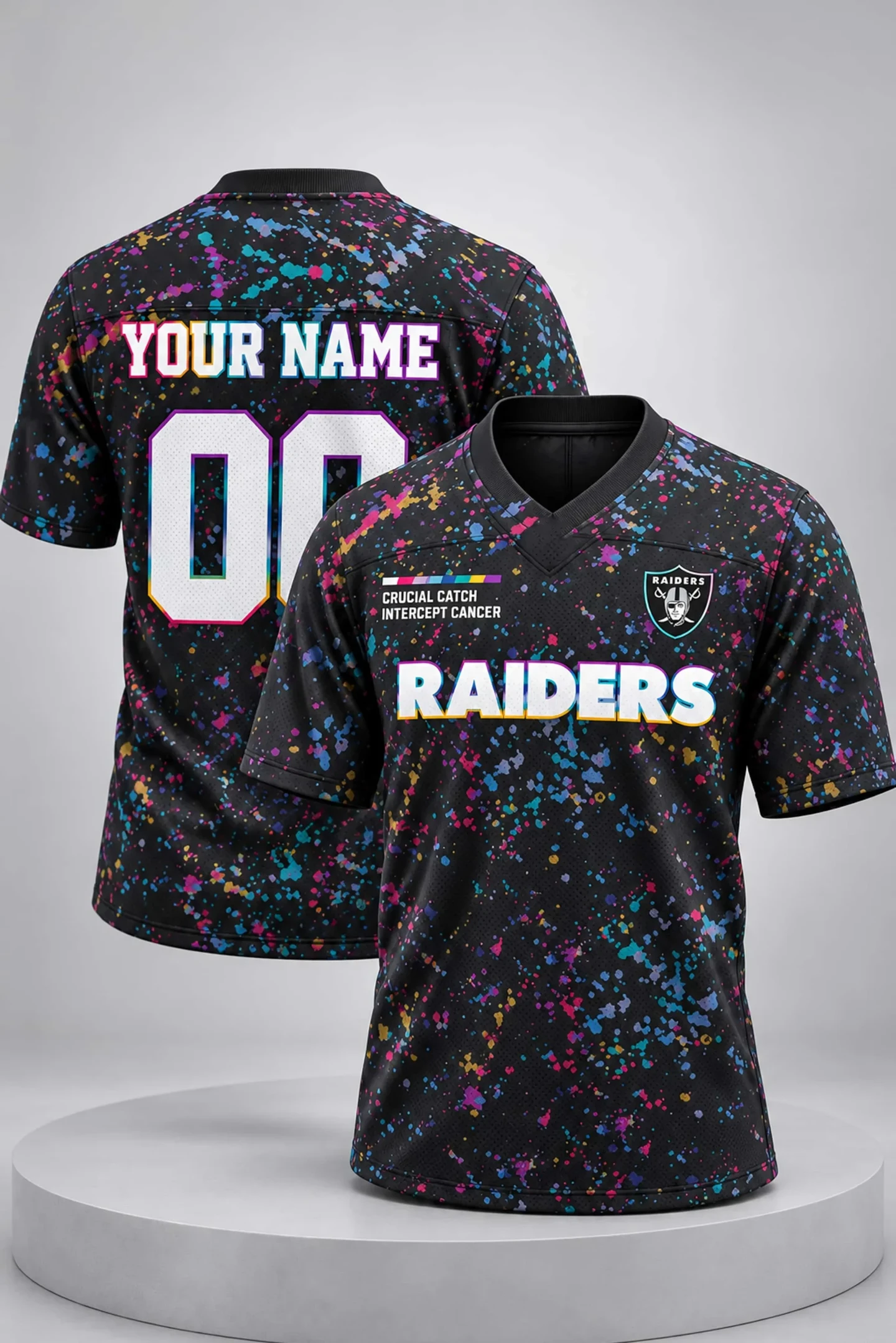 Custom 2026 Raiders Crucial Catch Intercept Cancer Football Jersey Las Vegas Raiders Merch