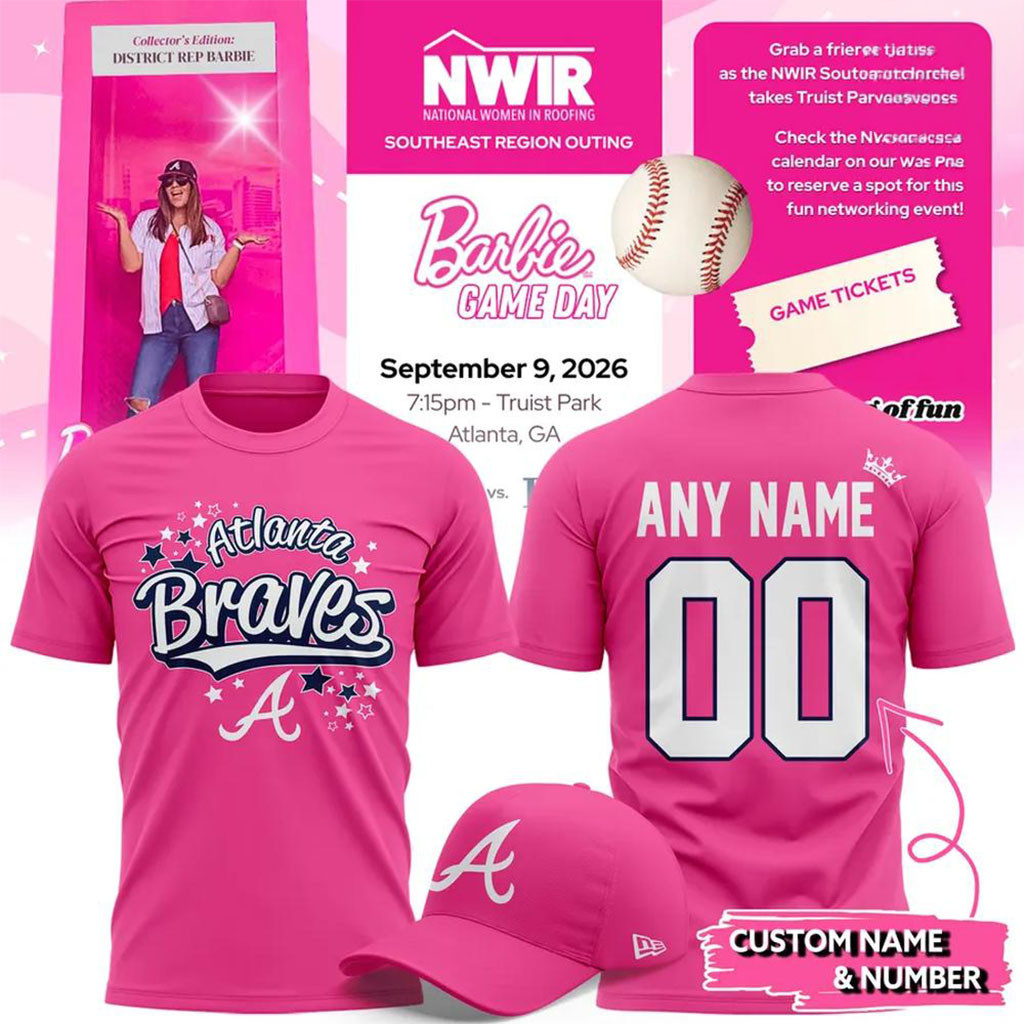 Custom Atlanta Braves Pink Barbie Gameday T-Shirt Atlanta Braves Merch Baseball Fan Gifts