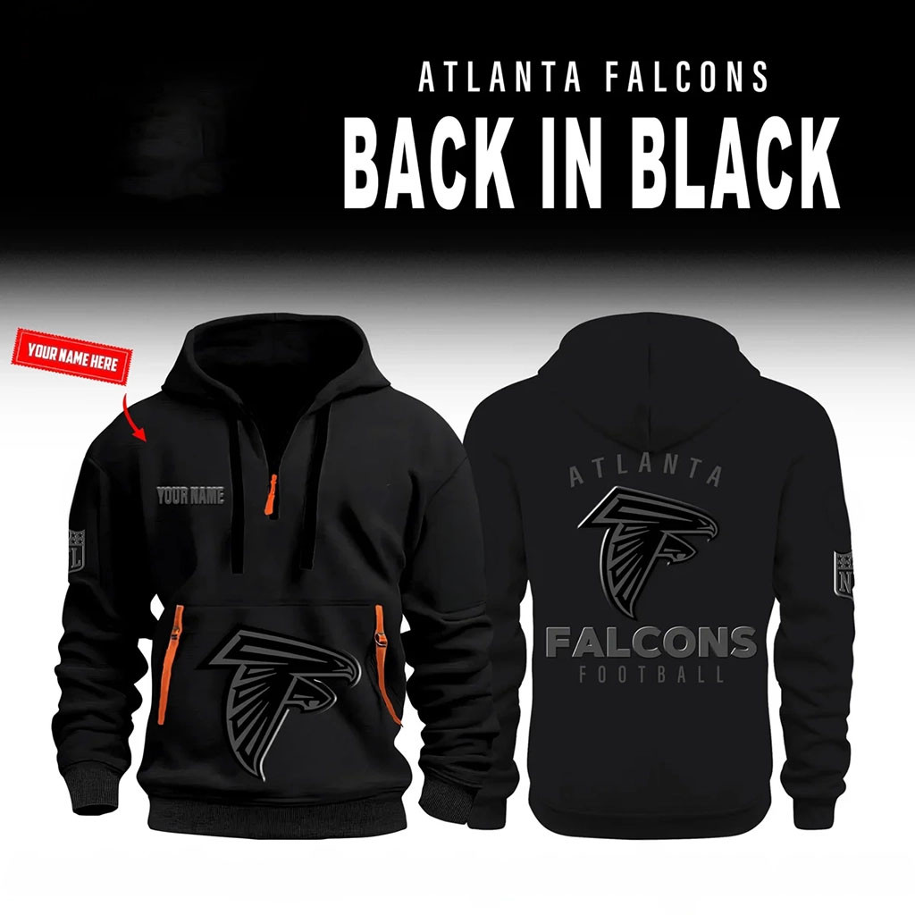 Custom Atlanta Falcons 2026 Back In Black Quarter Half Zip Hoodie Atlanta Falcons Merch