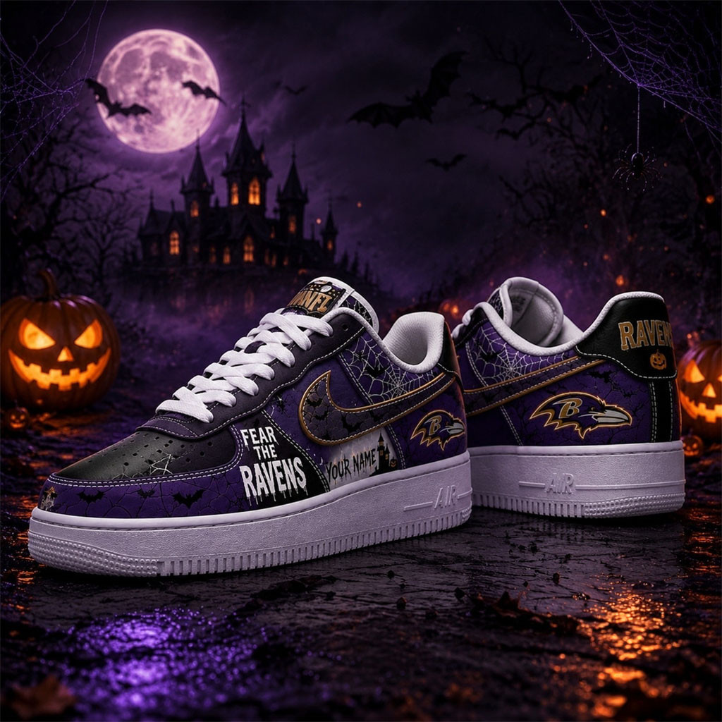 Custom Baltimore Ravens Fear The Team Halloween Sneakers Ravens Merch Gifts For Football Fan