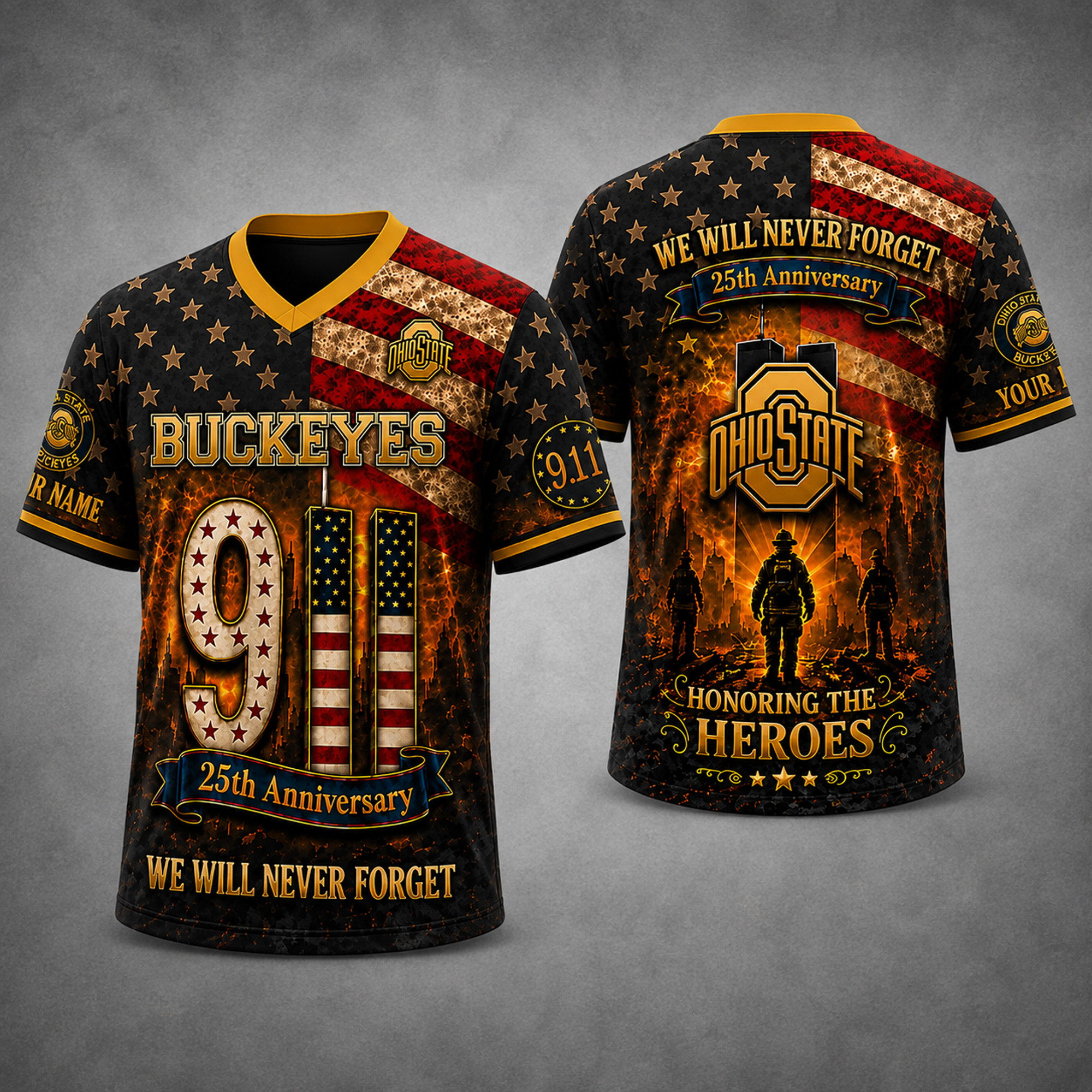 Custom Buckeyes 25th Anniversary We Will Never Forget Honoring The Heroes Jersey Buckeyes Merch