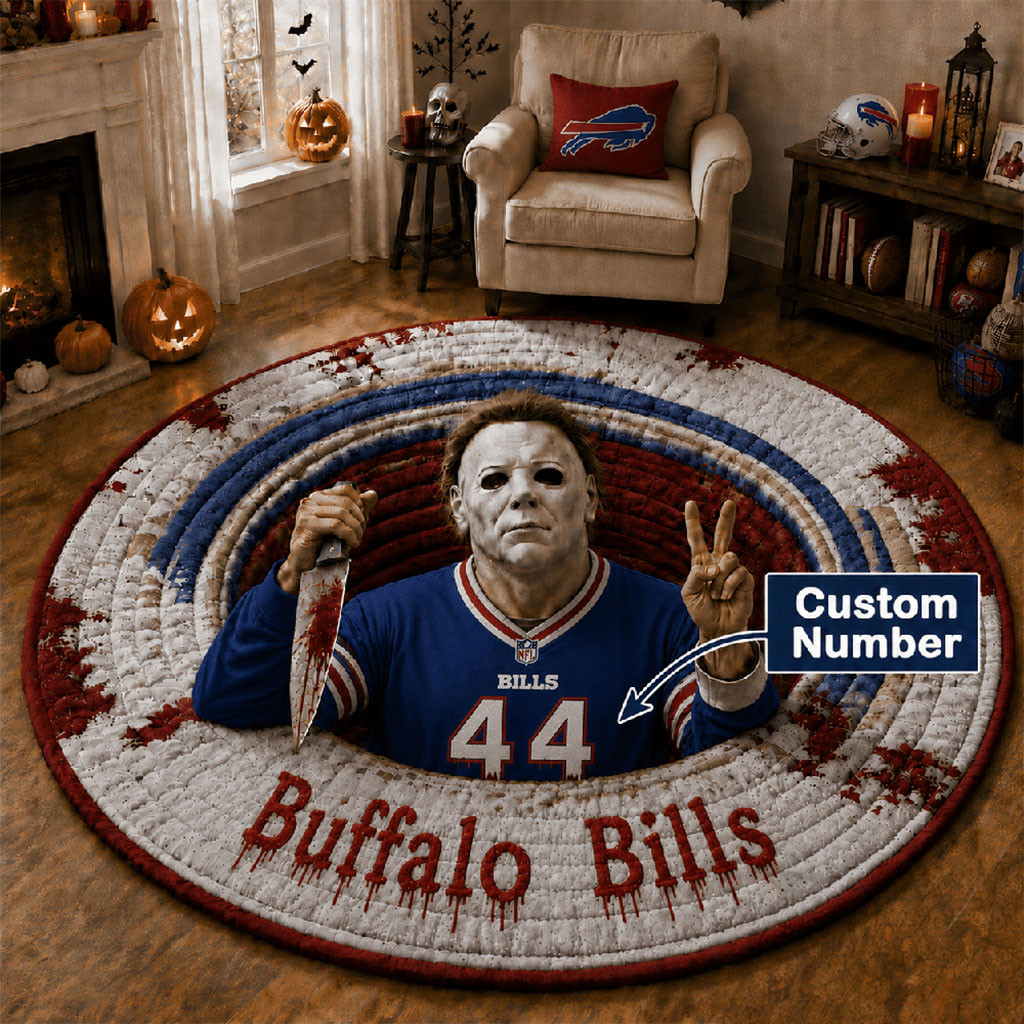 Custom Buffalo Bills X Michael Myers 2026 Halloween Quilted Round Mat Spooky Season Decor Ideas